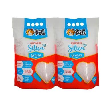 Imagem de 2 Areia Cristais De Sílica Grossa Great Pets Gatos 1,6kg