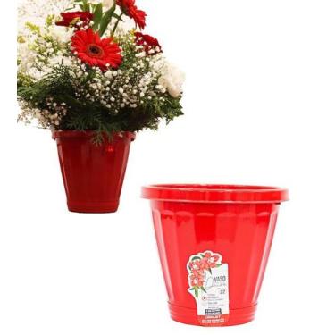 Imagem de Vaso Lindo Redondo Vermelho 4L prato e Furos Flores Decorativo Antiden