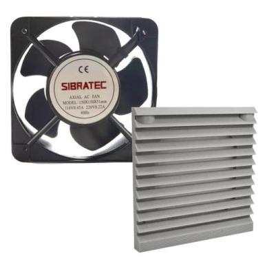 Imagem de Kit microventilador 150x150x52 110v 220v + veneziana - SIBRATEC