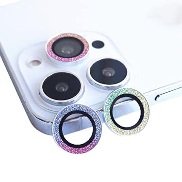 Imagem de Capa de lente para iPhone 13 Pro Max 6,7 polegadas/iPhone 13 Pro 6,1 polegadas, [pacote com 3] DMaos Diamante Glitter Anel Capa Círculo Vidro Temperado Anti-Arranhões para Mulheres - Arco-íris