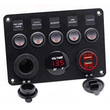Imagem de Cllena Carregador de soquete USB duplo 2.1A e 2.1A + Voltímetro LED + Tomada de 12 V + Interruptor liga/desliga de 5 Gangs, painel multifuncional para carro, barco, trailer, caminhão, caminhão,