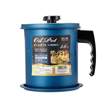 Imagem de Recipiente antiaderente para graxa de bacon com filtro de malha fina, lata de óleo de cozinha de ferro com bandeja removível para porta-copos para armazenamento de gordura na cozinha (1,6 L, azul)