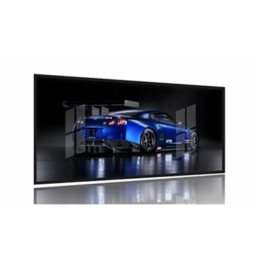 Imagem de Quadros Decorativos Carro Skyline Azul 130x60 Moldura Preta 2x2
