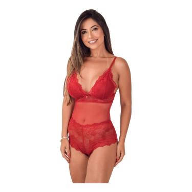 Imagem de Body Feminino com bojo em renda com tule transparente alças com regulagem estilo calesson sexy lingerie feminina sensual