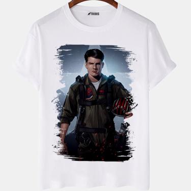 Imagem de Camiseta masculina Top Gun Tom Cruise Filme Famoso Camisa Blusa Branca Estampada