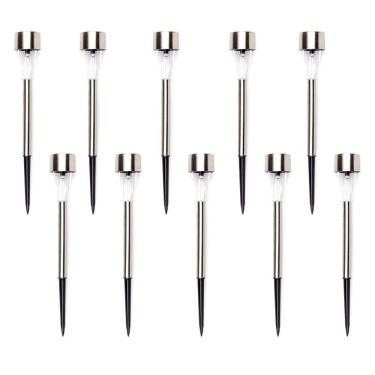 Imagem de Kit 10 Luminárias Luz Solar Inox Led Poste Iluminação Jardim