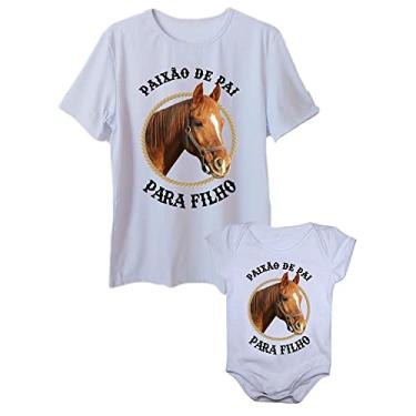 Imagem de Tal Pai Tal Filho Com Camiseta e Body de Bebê Estampa Cavalo (Adulto EG - Body G, Branco)