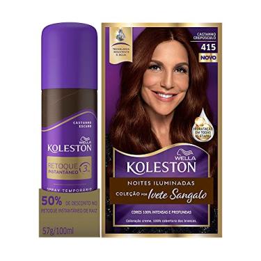 Imagem de Kit Koleston Tinta de Cabelo Noites Iluminadas Castanho Crepúsculo 415 e Retoque Instantâneo Spray Castanho Escuro 100ml