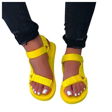 Imagem de Sandálias para mulheres, sandálias femininas de caminhada ao ar livre chinelos de plataforma sapatos de verão casual sandálias esportivas, Amarelo, 8