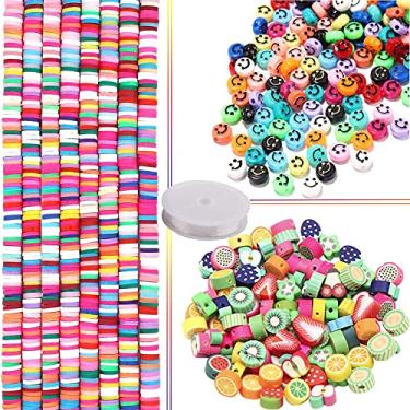 Imagem de 3350 peças contas mistas de cerâmica de polímero de frutas para fazer joias, conjunto feito à mão, coloridas, soltas, disco, miçangas espaçadoras redondas planas para artesanato, pulseiras e colares