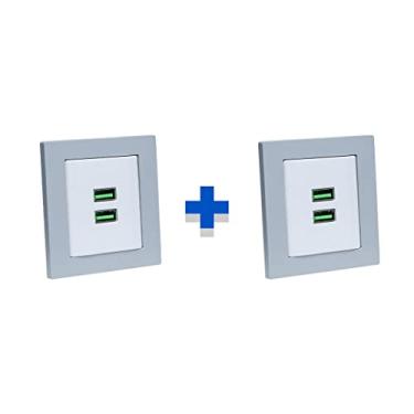 Imagem de Kit 2 Espelhos de Tomadas Duplo Reto com 2 Usb 4.9A COR:CINZA