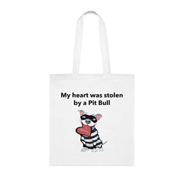 Imagem de My Heart Was Stolen By A Pit Bull, presente de cachorro Pit Bull, de Pit Bull bolsa de ombro para cachorro Pit Bull, bolsa reutilizável para cães Pit Bull, Branco