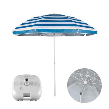 Imagem de Kit Guarda Sol Alumínio Articulado 2,60 Metros Listrado + Base Plástica Branco - Mor