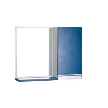 Imagem de Espelho Para Banheiro Com Armário Azul Puxador Metal - Mercado Das Pra