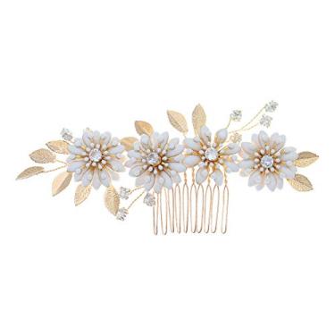 Imagem de Pente de cabelo de noiva feito à mão folha floral acessórios para cabeça de casamento para mulheres e meninas