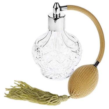 Imagem de Topxome – Garrafa de perfume de cristal transparente estilo vintage de 100 ml com borlas longas de pulverização de ouro, bomba de atomizador, frascos de vidro recarregáveis, ferramenta de maquiagem para mulheres