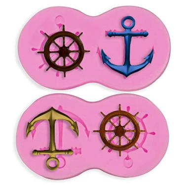 Imagem de HengKe 2 peças de leme, âncora, moldes de silicone para festa pirata pudim, muffin de frigideira, tapetes de Impressão barroco Fondante, chocolate, cubo de gelo, tortas de biscoito, bolo de copo, decoração, argila de polímero
