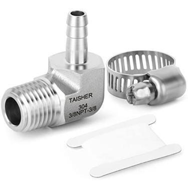 Imagem de TAISHER 1 peça 304 aço inoxidável 90 graus mangueira de cotovelo acessórios de farpa 3/8" x 3/8" NPT macho para combustível/ar/Lquid/gás com 1 peça braçadeira de mangueira