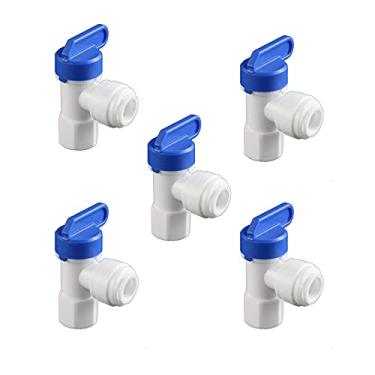 Imagem de PureSec Válvula de esfera de tanque de armazenamento de água 3/8" O.D.RO tubo x rosca de tubo fêmea de 1/4" válvula de desligamento de cotovelo push-fit