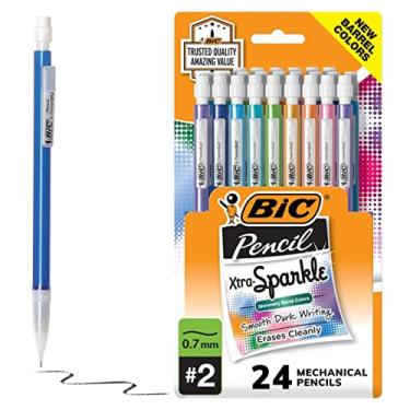 Imagem de BIC Lápis mecânicos Xtra-Sparkle número 2 com borrachas, ponta média (0,7 mm), pacote com 24 unidades, lápis mecânicos para material escolar