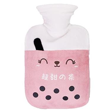 Imagem de Garrafa de água quente de PVC, bolsa térmica reutilizável e livre de BPA com capa de pelúcia macia para compressa de calor aquecedor de cama e aquecedores de pés almofada de alívio de terapia, rosa 3.350 ml