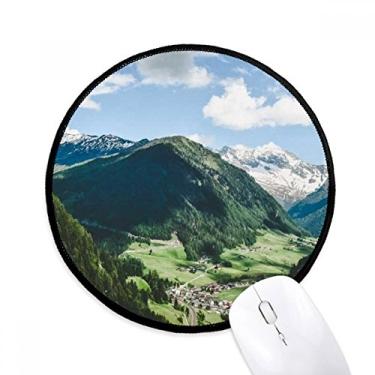 Imagem de Mouse pad Mountain City Clouds Blue Sky Desktop Office Tapete redondo para computador