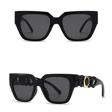 Imagem de Óculos de sol de corrente quadrada chique clássico gradiente preto de luxo moldura grande senhoras óculos de sol retrô tons de designer para mulheres uv, preto preto, tamanho único