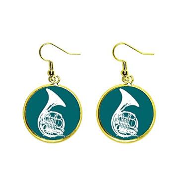 Imagem de Brinco feminino com pingente de orelha de chifre francês instrumento clássico musical, Metal