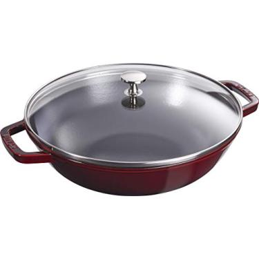 Imagem de STAUB Wok de ferro fundido com tampa de vidro e grade removível, Ø 30 cm, 4,40 L, granadina