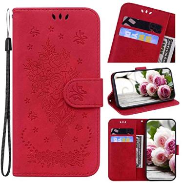 Imagem de SHOYAO Capa carteira para celular Motorola Moto G60S, capa fina de couro PU premium para Moto G60S, suporte de visualização horizontal, cordão, casa, vermelho