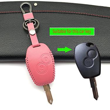 Imagem de YJADHU Porta-chaves de couro masculino feminino chaveiro capa de chave de carro, apto para Renault Clio Scenic Megane Duster Sandero Koleos Captur Twingo, B estilo linha vermelha