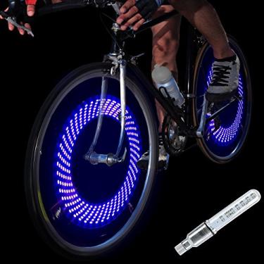 Imagem de DAWAY Luz de haste de válvula de pneu de bicicleta A08 – Luzes LED brilhantes para roda de bicicleta, à prova d'água, acessórios legais de raio de bicicleta para homens, meninos, tio, pai, namorado, marido, 1 pacote, gráficos azuis