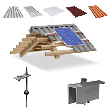 Imagem de Kit Estrutura Suporte Fixador Para 01 Placas Solar Alumínio e Inox Telha Fibro Ondulada em Viga Madeira | Perfil Master