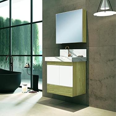 Imagem de Conjunto para Banheiro 1 Espelheira 1 Gabinete Tn 1 Lavatório com Cuba Blu Lavatórios Bumi Calacata/wood