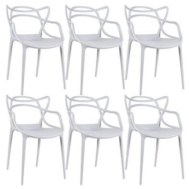 Imagem de Loft7, Conjunto Kit 6 Cadeiras Design Allegra Polipropileno Injetado Alta Densidade Empilhável Sala Cozinha Jantar Bar Jardim Varanda Cinza Claro
