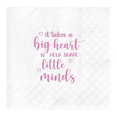 Imagem de Joyiou Guardanapos de presentes de apreciação do professor, melhores presentes de professor para mulheres, It Takes a Big Heart to Shape Little Minds, engraçado agradecimento, fim do ano, guardanapo de para professores 45x4,5 polegadas 50 peças