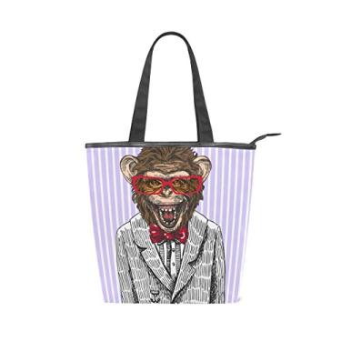 Imagem de ALAZA Bolsa de ombro de lona divertida para negócios macaco bolsa feminina
