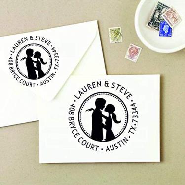 Imagem de Carimbo de casamento personalizado, carimbo de endereço, selo Save The Date, estilo de carimbo redondo - R1