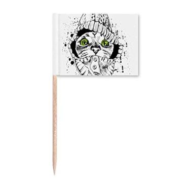 Imagem de Suéter branco cabeça de gato protege animal amante de animais de estimação, bandeiras de palito, enfeite de festa