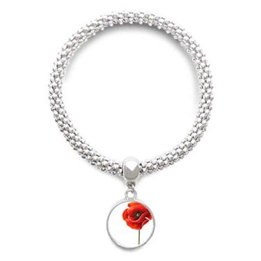 Imagem de DIYthinker Pulseira de prata com pingente de flor vermelha e simplicidade de milho, corrente ajustável