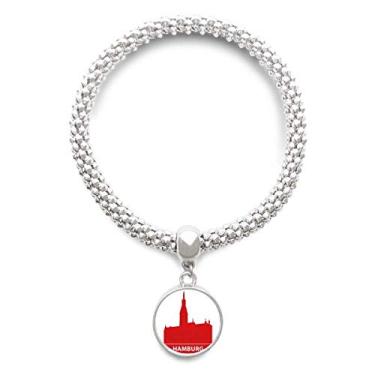 Imagem de DIYthinker Pulseira de prata com pingente de marco vermelho Hamburgo Alemanha com corrente ajustável