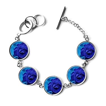 Imagem de DIYthinker Bracelete com pingente de corrente de flores e rosas azul-escuro