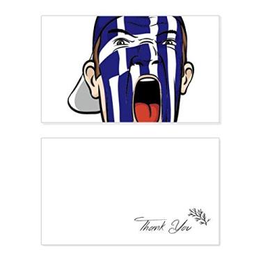 Imagem de Bandeira da Grécia Touca para maquiagem facial com cabeça gritando cartão de agradecimento de aniversário