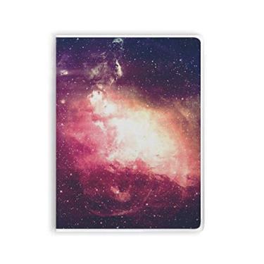Imagem de Caderno de capa macia rosa Nebulosa Golden Planet Lindo estético, capa de goma