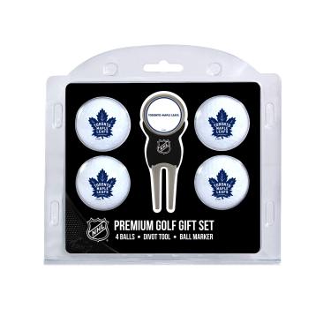 Imagem de Team Golf NHL Toronto Maple Leafs 4 bolas de golfe e conjunto de ferramentas de divô tamanho regulador bolas de golfe (4 unidades) e ferramenta Divot com marcador magnético removível dupla face