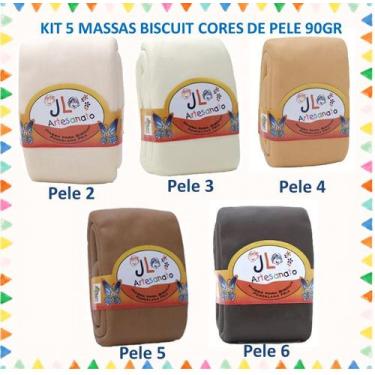 Imagem de Kit 5 Massas De Biscuit Jl Artesanato 90 Gramas Cores Pele