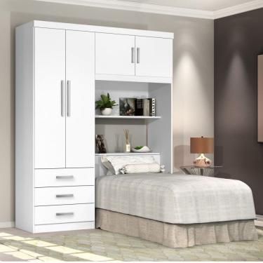 Imagem de Guarda Roupa Solteiro com Cabeceira 4 Portas Cancun Branco