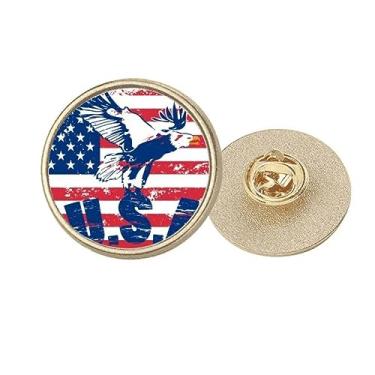 Imagem de Broche de pino dourado de metal redondo Haliaeetus leucocephalus leucocephalus bandeira da América, Medium, não aplicar