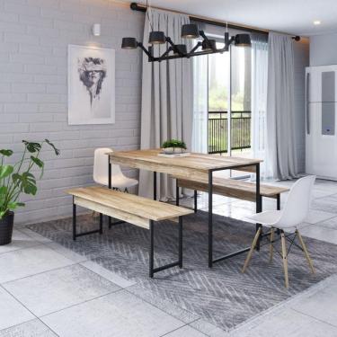 Imagem de Conjunto Mesa de Jantar com 2 Bancos Estilo Industrial Active Yescasa Carvalho