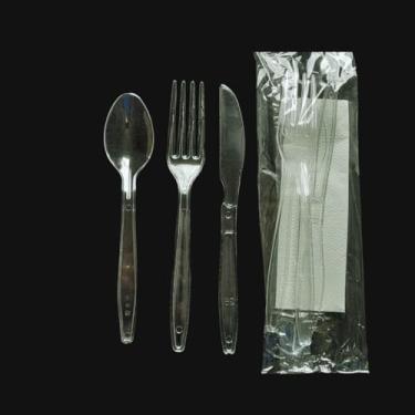 Imagem de Kit Talher Descartável Garfos Facas Colher E Guardanapos Para Festa Churrasco Lanchonete 20 De Cada